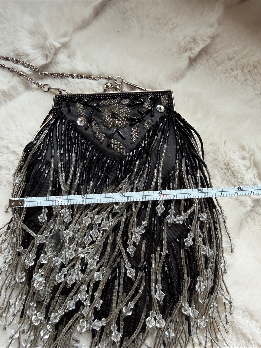 Vintage Beaded Fringe Evening Bag - Black/Silver - Picture 9 of 9